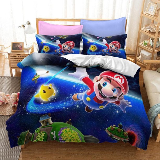 Cartoon Super Mario Kids Gift Quilt Duvet Cover Set Bedding Bedclothes3-Piece Bedding Set (1 Duvet Cover + 2 Pillow Shams)