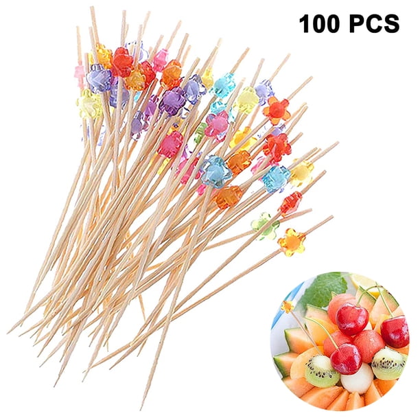 100 palillos de cóctel hechos a mano de bambú natural, ecológicos, para aperitivos, frutas y postres.