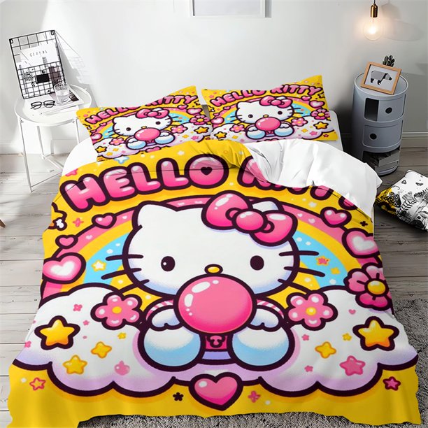 Hello Kikty Duvet Cover Cute Anime Cartoon Pattern Bedding Set 3D Digital Printing Children Bedroom Decoration