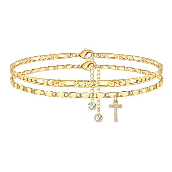 Pulsera Ursteel Ankle chapada en oro de 14 quilates con circonita cúbica ajustable de 8.5 pulgadas