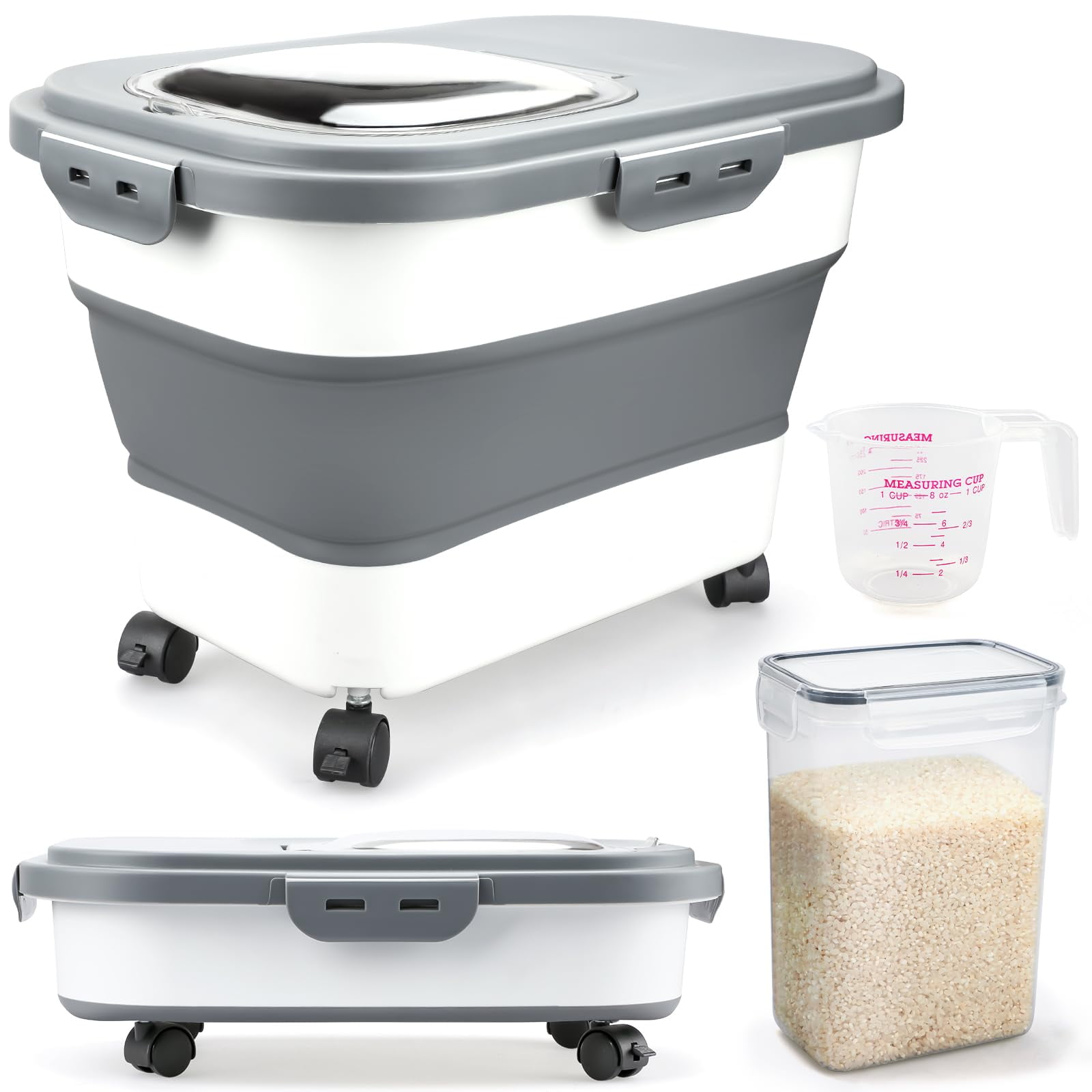 Contenedores De Almacenamiento De Arroz Komzon Plegables De 9 A 14 Kg Con Rueda