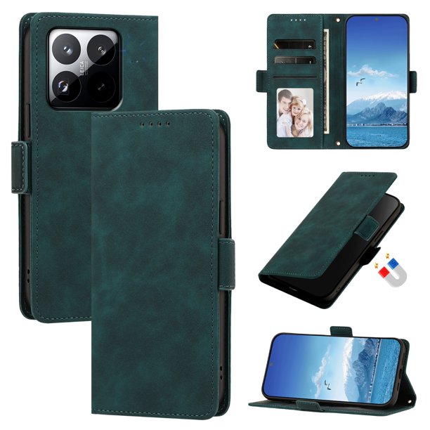 Funda Billetera Delgada para Xiaomi 15T con Ranuras y Soporte Verde oscuro