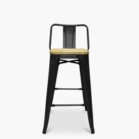 Oh! Mi Hogar ® - Taburete Tolix Negro Asiento De Madera 64Cm