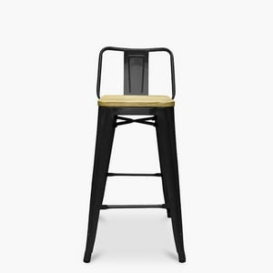 Oh! Mi Hogar ® - Taburete Tolix Negro Asiento De Madera 64Cm