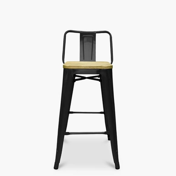 Taburete Tolix Negro Asiento de Madera 64cm