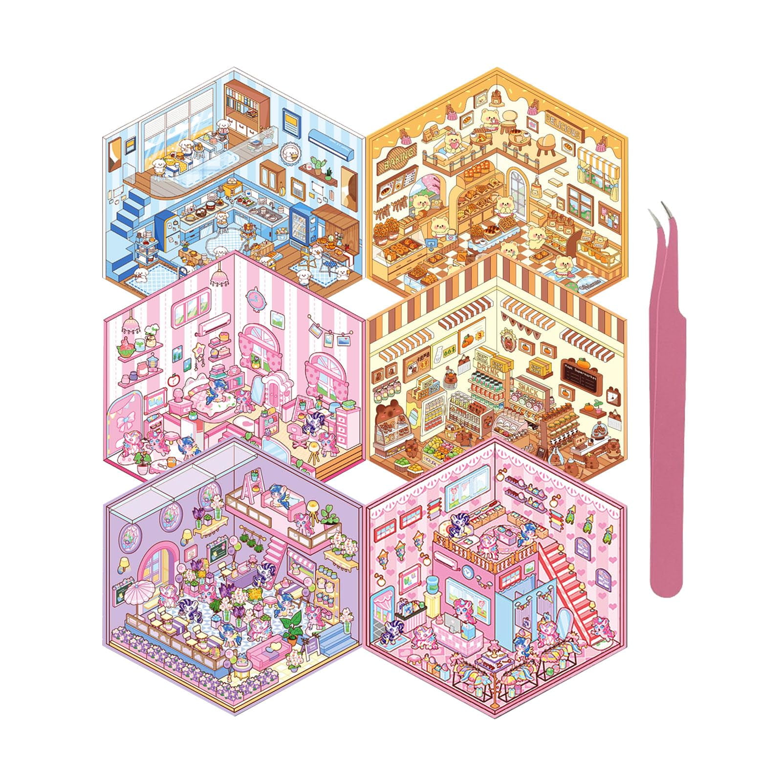 Set De Pegatinas Xuoent Diy Con Escena 3d, 6 Sets Para Niñas Y Adultos