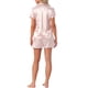 thumbnail image 3 of INSPIRE CHIC Conjunto de Pijama de Satén para Mujer, Manga Corta de Seda, Camisón Abotonado con Ribete en Contraste y Pantalones Cortos para Primavera Verano XL Rosa Claro, 3 of 6