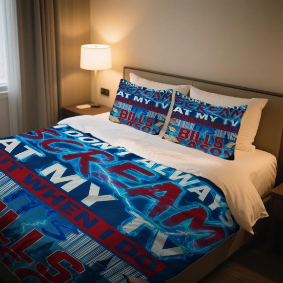 Bills Fan Meme Duvet Cover Set Thanksgiving Independence Day Cartoon Vintage Pattern Bedding Set for Fresh and EyeCatching Bedroom Decor