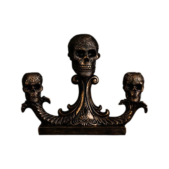 Decoración De Calavera De Halloween Escultura De Cabeza De Esqueleto Para Soporte De Foto De Mesa Portavelas Dorado