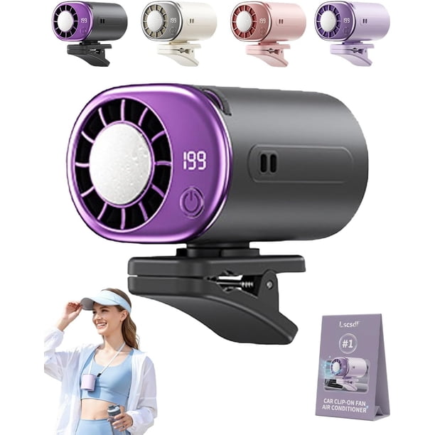 Ventilador clip coche pantalla LED 360° rotación portátil silencioso mini sin aspas 199 velocidades