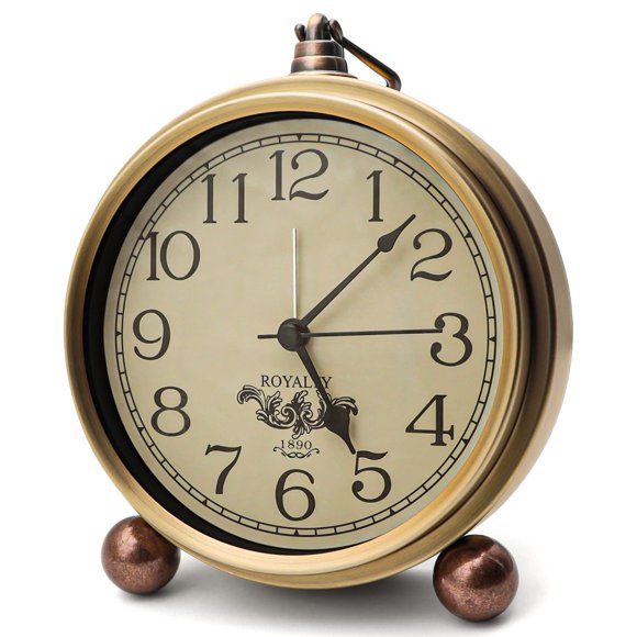 Reloj de mesa Maxspace de metal dorado retro vintage que no hace tictac