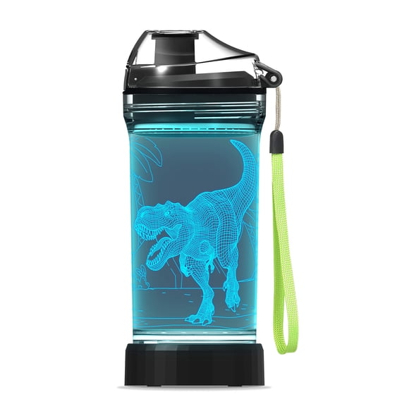 Botella de agua Lightzz Kids de 420 ml con LED de dinosaurio brillante en 3D