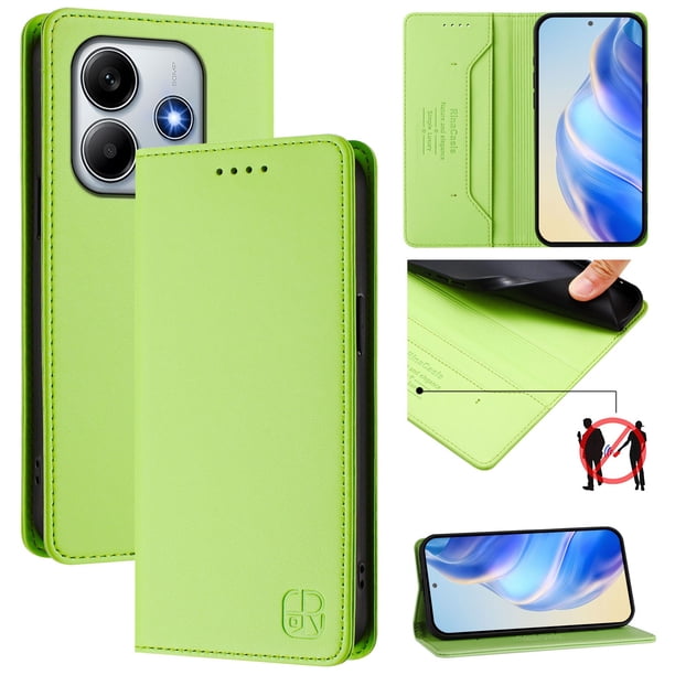 Funda Billetera con Soporte para Xiaomi Redmi Note 14 4G Bloqueo RFID Plegable Verde claro