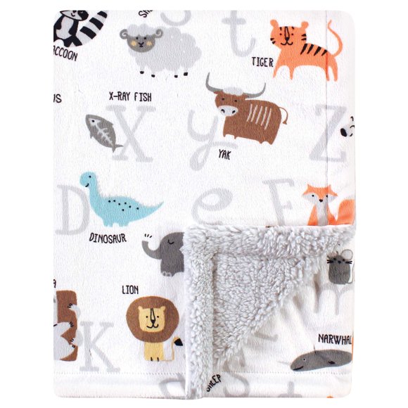 Manta Hudson Baby de peluche con visón y animales del alfabeto sherpa