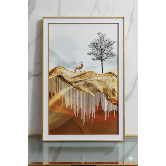 Cuadro de Ciervo en Paisaje Dorado Elegante 60x90cm