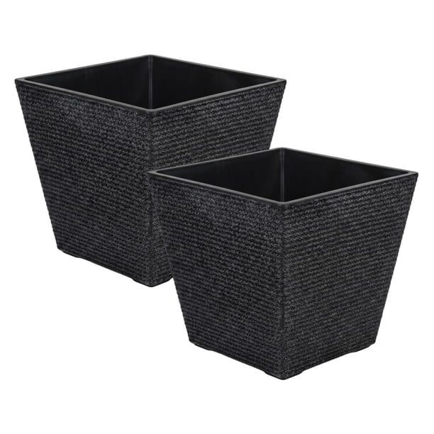 Set 2 Macetero Plastico Bajo Premium Base Cuadrada Conica M negro
