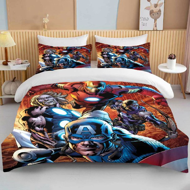 Marvel Heroes The Avengers Printed Bedding Set Cartoon Anime Duvet Cover Comforter Pillowcase Boys Girls Children Adults King Bed Sheets