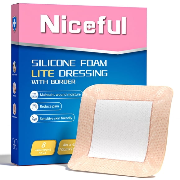 Aderezo de espuma de silicona Lite Niceful de 10 x 10 cm, paquete de 8
