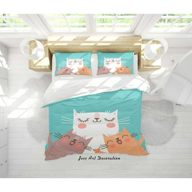 Juego de Funda Nórdica Milsleep Estampado de Gato y Animales de Dibujos Animados 3D
