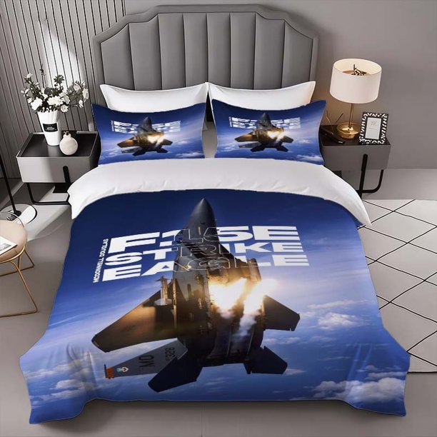 F15E Strike Eagle Themed Bedding Set Duvet Cover and Pillowcase Set Soft and Comfortable