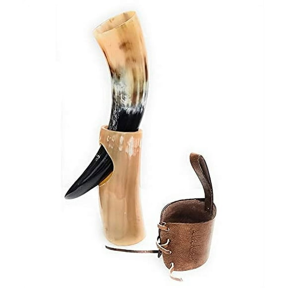 Tazas Vikingas de Cuerno para Bebidas 10 oz | Copas Hechas a Mano de Cuerno Real de 9"-12" para Ale, Vino, Cerveza, Cáliz Nórdico, Tanque