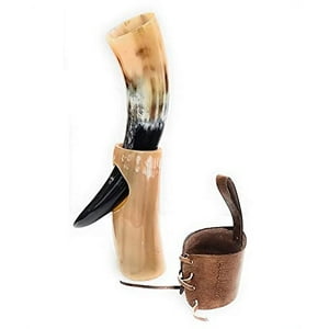 Aladean - Tazas Vikingas De Cuerno Para Bebidas 10 Oz | Copas Hechas A Mano De Cuerno Real De 9""-12"" Para Ale, Vino, Cerveza, Cáliz Nórdico, Tanque