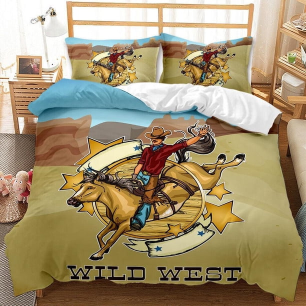 Cowboy Rodeo0 Quilt Duvet Cover Set Bedding Double Kids Bedspread Super 3-Piece Bedding Set