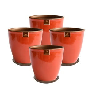 Pottery - Set De 4 Maceta Zafiro 17Cm Naranja Miel Y Sus Platos