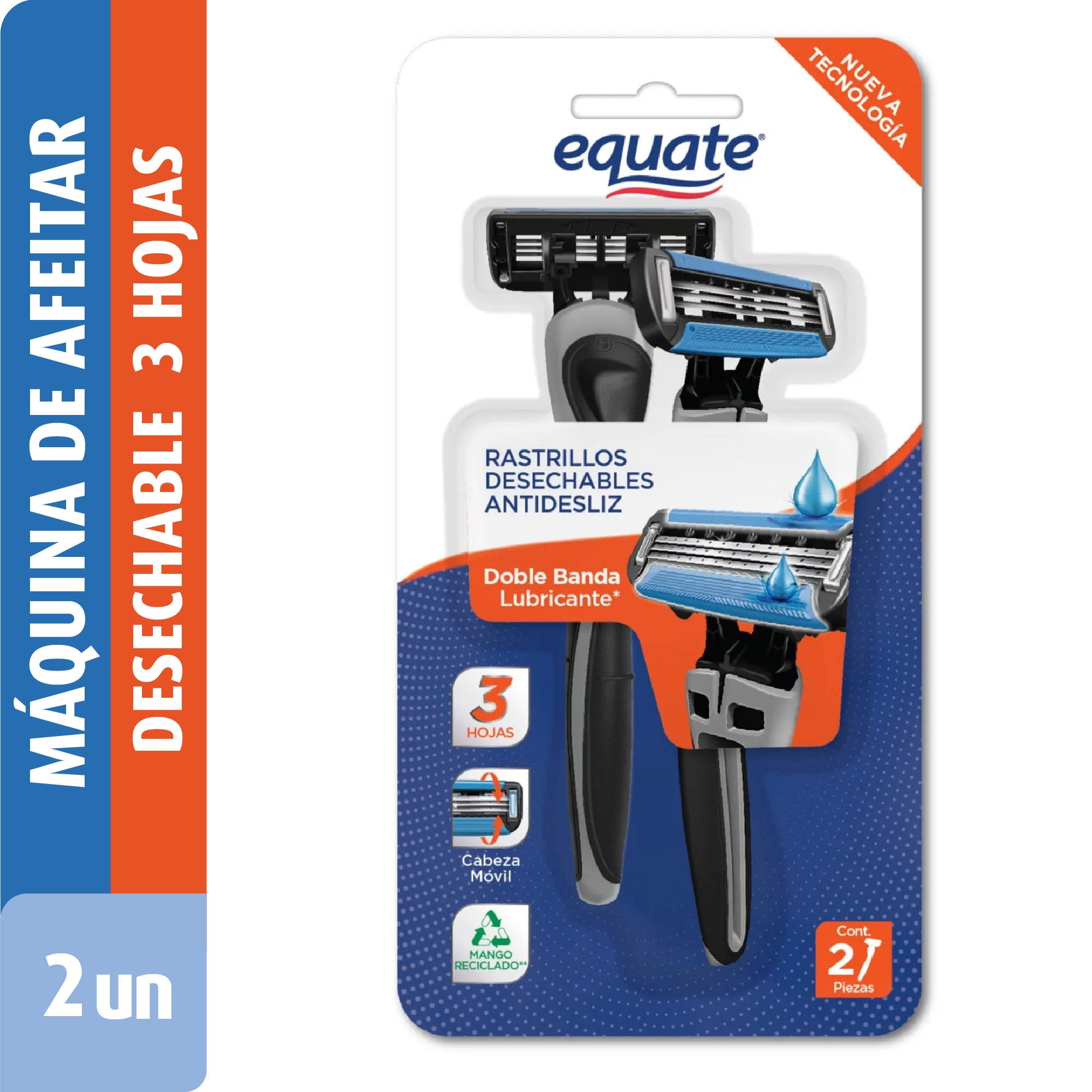 Máquina De Afeitar Desechable Hombre, 3 Hojas 2 Un Equate