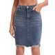 thumbnail image 1 of INSPIRE CHIC Falda de Mezclilla para Mujer de Regreso a Clases con Dobladillo Deshilachado de Cintura Alta y Estiramiento por Encima de la Rodilla en Azul Gris Oscuro Talla 2XL, 1 of 6
