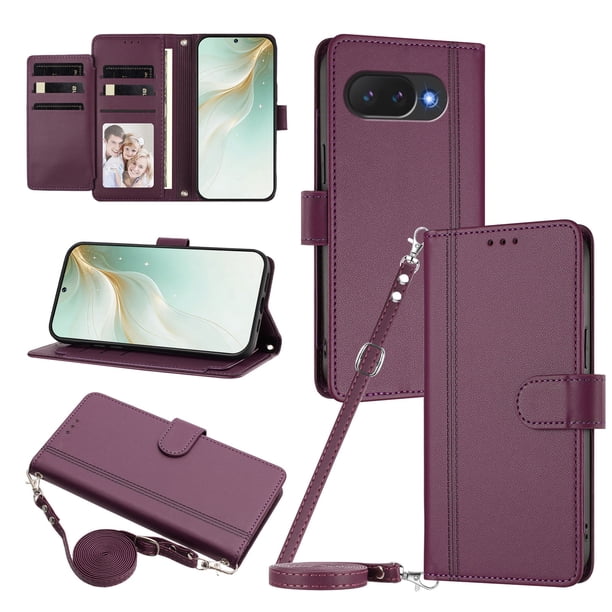 Google Pixel 10A Funda con Ranuras para 9 Tarjetas, Morado Oscuro