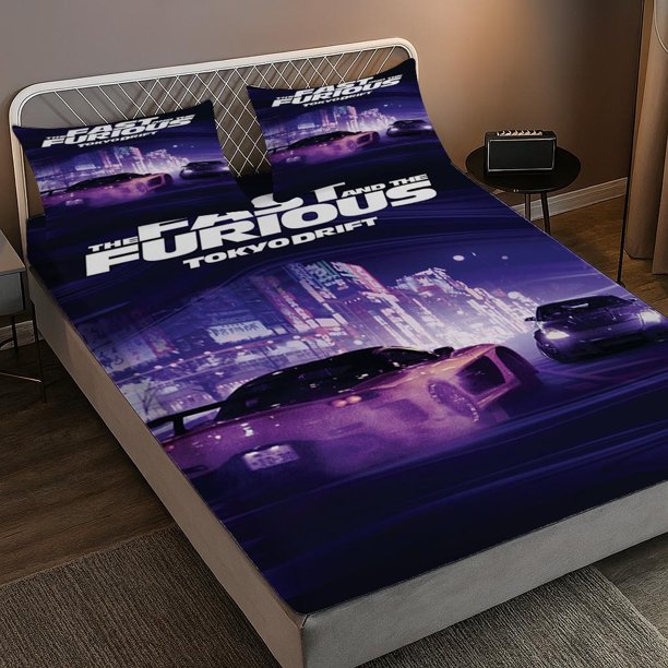 3pcs The Fast and the Furious Tokyo Drift Fitted Sheet Set Valentine's Day Print