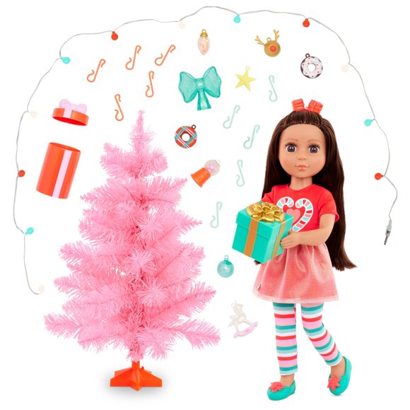Set de muñecas con purpurina para víspera de niña con árbol de Navidad, 14 pulgadas y más de 3 años