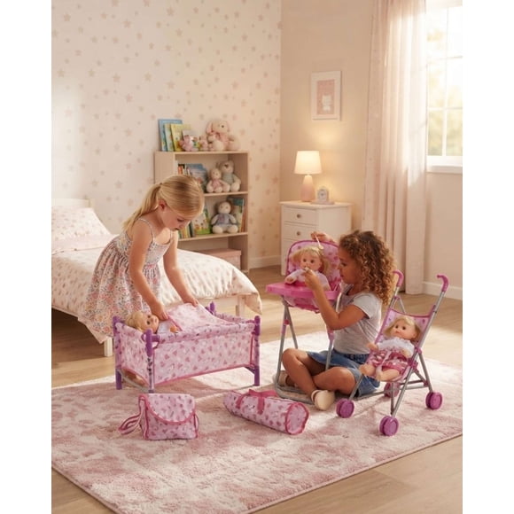Set Completo de Muñeca Baby Sweet Love: Cuna, Coche y Silla de Comer