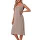 thumbnail image 4 of INSPIRE CHIC Vestido largo de dormir de algodón para mujer con bolsillos, suave, sin mangas, cuello redondo, camisón, ropa de estar, L Beige, 4 of 6