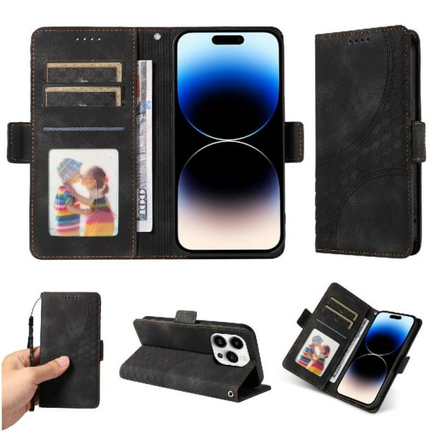 Carcasa FOXDOCK iPhone 14 Pro de cuero PU, diseño acolchado clásico, protección contra caídas y rayones