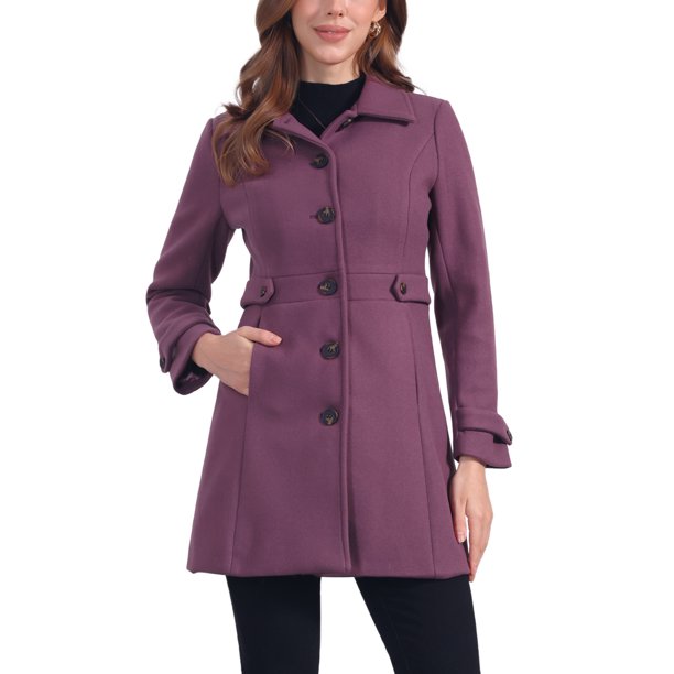 INSPIRE CHIC Abrigo Clásico de Mujer con Botonadura Simple de Invierno Largo con Bolsillos M Púrpura Polvoriento
