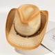 thumbnail image 1 of Boho Western Cowboy Straw Hat - Hand Woven Faux Jade Chain Decor Hat for Women, Men, and Unisex - Perfect for Summer Beach and Casual Wear, 1 of 5
