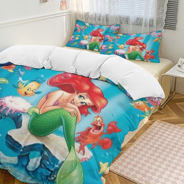 ArielCartoon Collection 3-Piece Comforter Set, Personalized Bedding Decor for Kids And Teens Bed Sheets