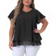 thumbnail image 1 of Agnes Orinda Blusa Casual de Mujer Talla Grande de Chifón con Volantes, Mangas Cortas, Cuello en V, Dobladillo de Doble Capa, 6X Negro, 1 of 8