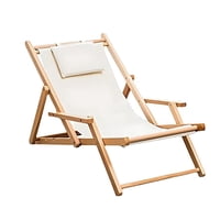 Crusec - Silla De Playa Reposera Plegable De Lona Y Madera Exteriores - Blanco