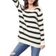 thumbnail image 5 of INSPIRE CHIC Suéter de túnica a rayas sueltas con cuello redondo y mangas largas para mujer, talla 2XL, blanco, 5 of 8