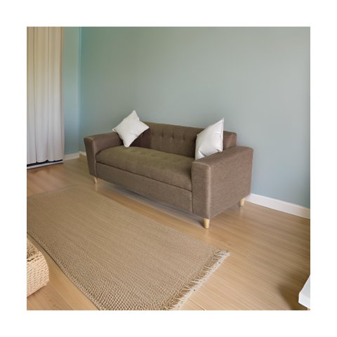 Muebles New - Sofa Tres Cuerpos Marron Lino Mas Cojines