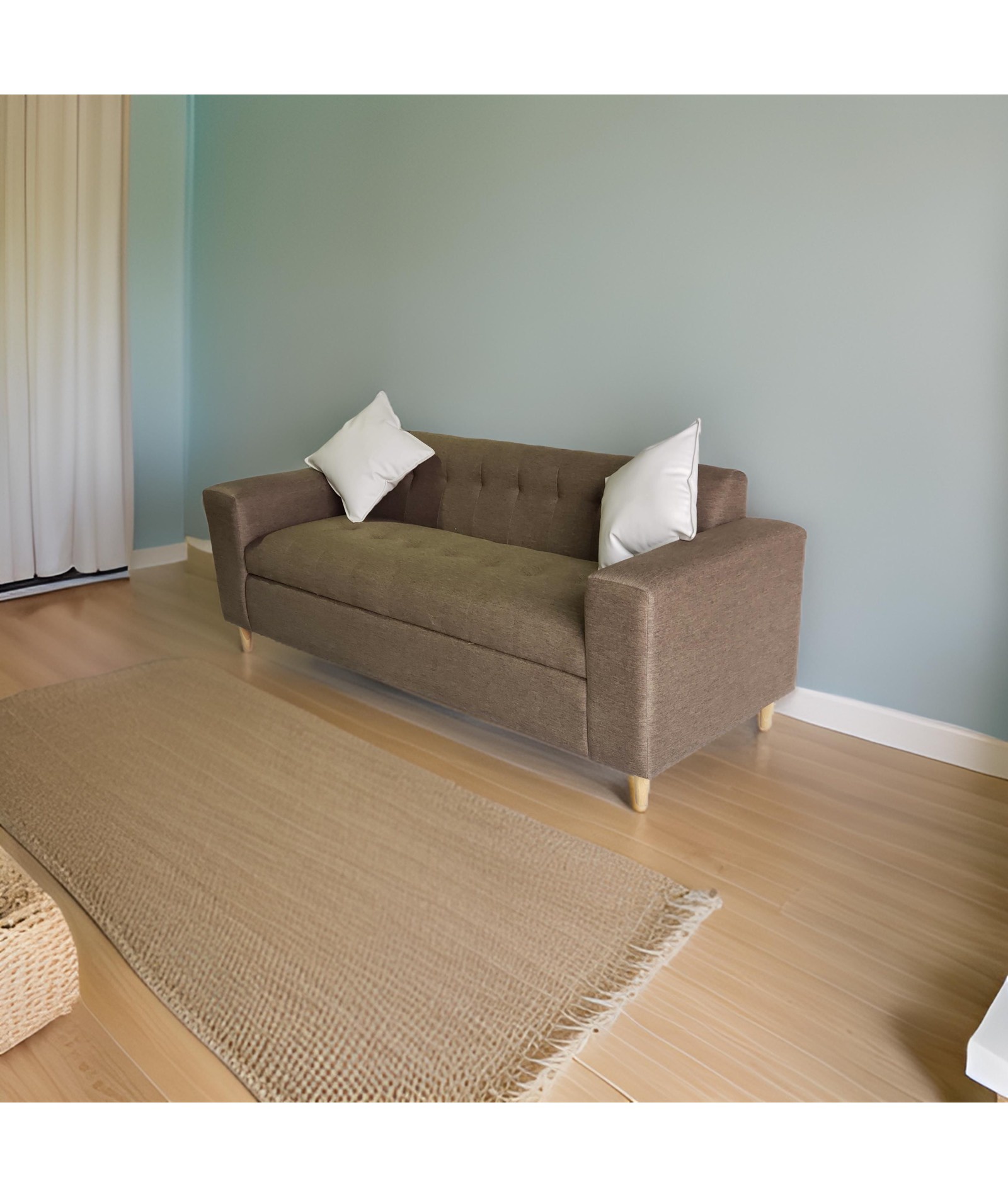 Muebles New - Sofa Tres Cuerpos Marron Lino Mas Cojines