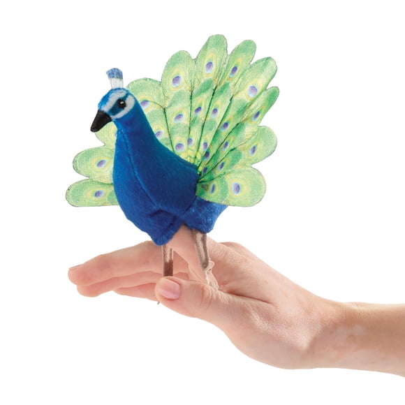 Finger Puppet Folkmanis Mini Peacock para niños, 10 cm