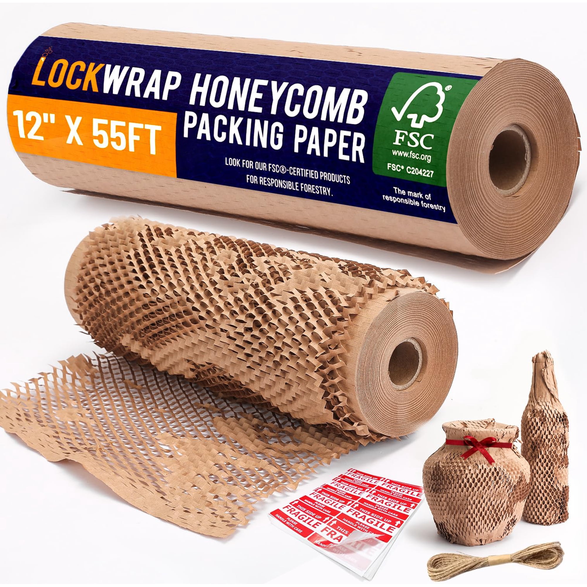 Lockwrap - Rollo De Papel De Embalaje En Forma De Panal De 12 Cm X 16,8 M Con Cuerda Y Pegatinas