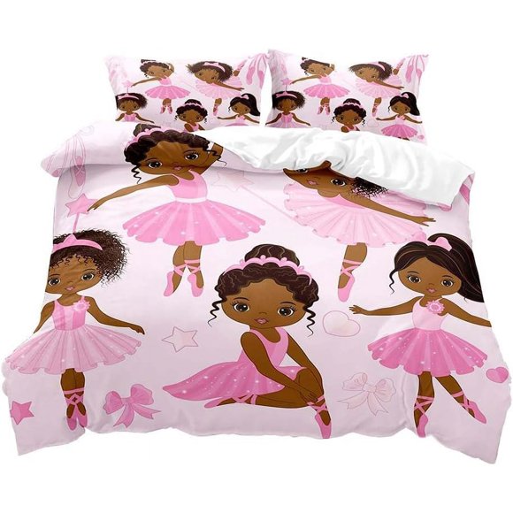 3PCS Pink Bedding White Duvet Cover Full Kids Bedding Gold Glitter Crown Castle Fairy Tale Princess Comforter Bedspread Quilt Cover