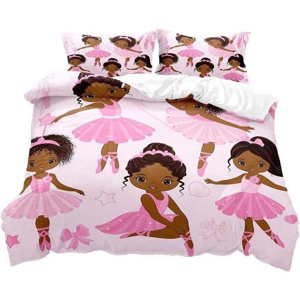 3PCS Pink Bedding White Duvet Cover Full Kids Bedding Gold Glitter Crown Castle Fairy Tale Princess Comforter Bedspread Quilt Cover