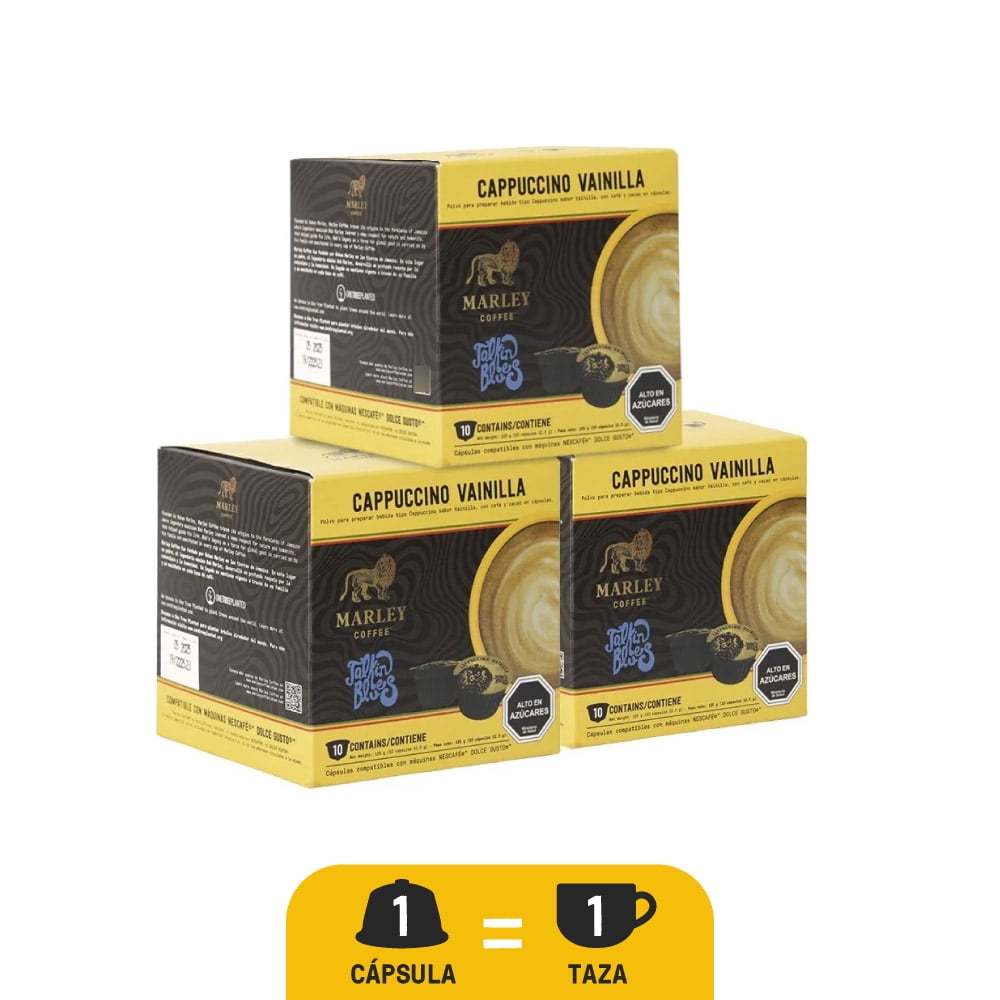 Marley Coffee - Pack 3x Cajas Café Talkin Blues Cappuccino Vainilla 10u