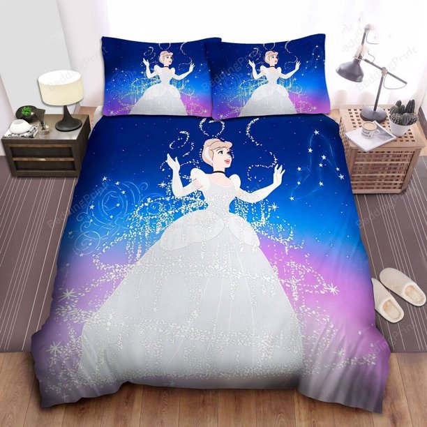 Princess Cinderella Magic Transformation Process Duvet Cover Bedding3-Piece Bedding Set (1 Duvet Cover + 2 Pillow Shams)